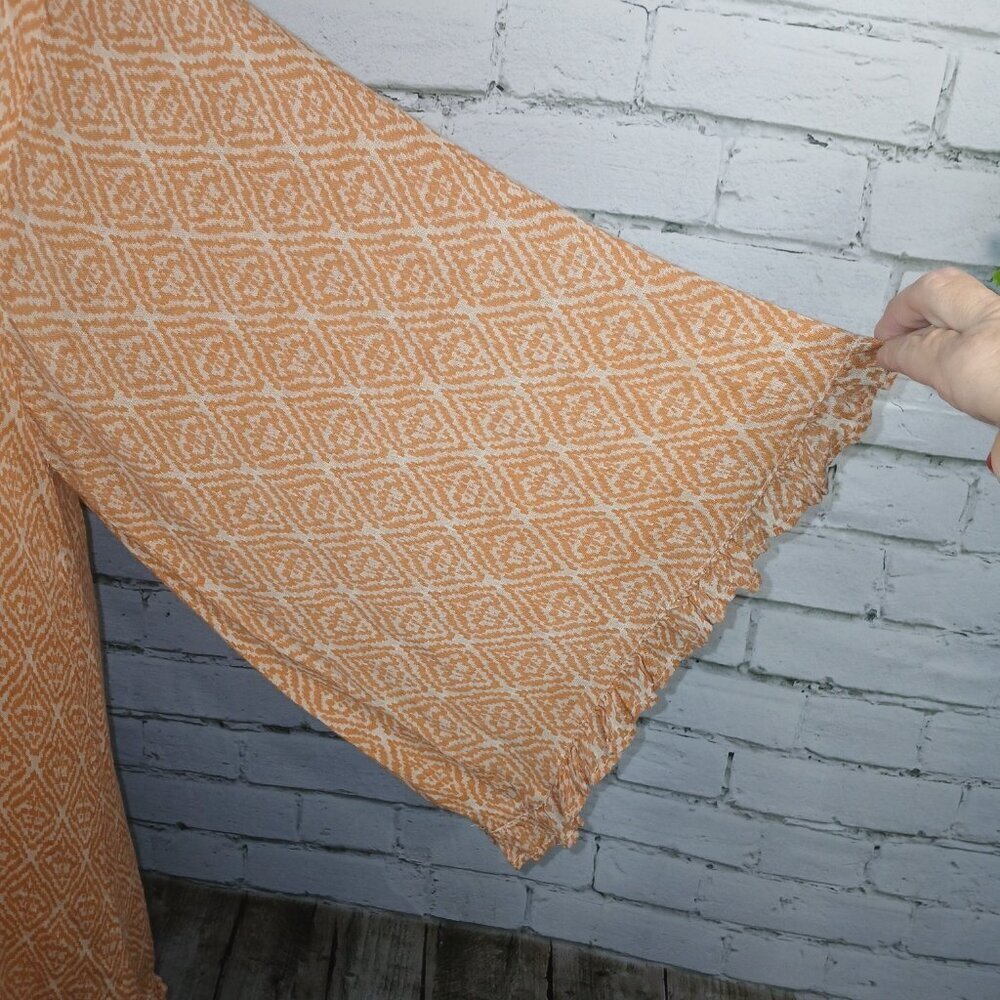 AMUSE SOCIETY TUNIC TOP, WITH RUFFLE TRIM, PUMPKIN AND CREAM COLOR, SIZE SMALL - Picture 9 of 9
